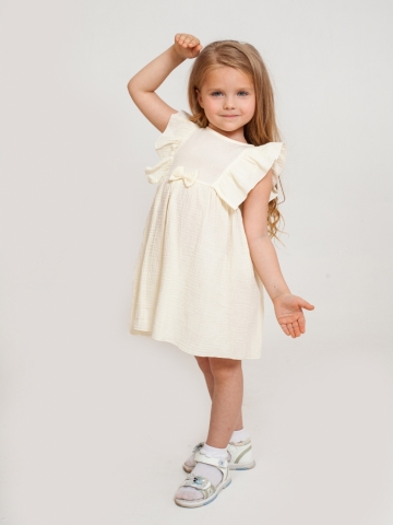 Купить 322-СЛ. Платье из муслина детское, хлопок 100% сливочный, р. 74,80,86,92 в Нижневартовске